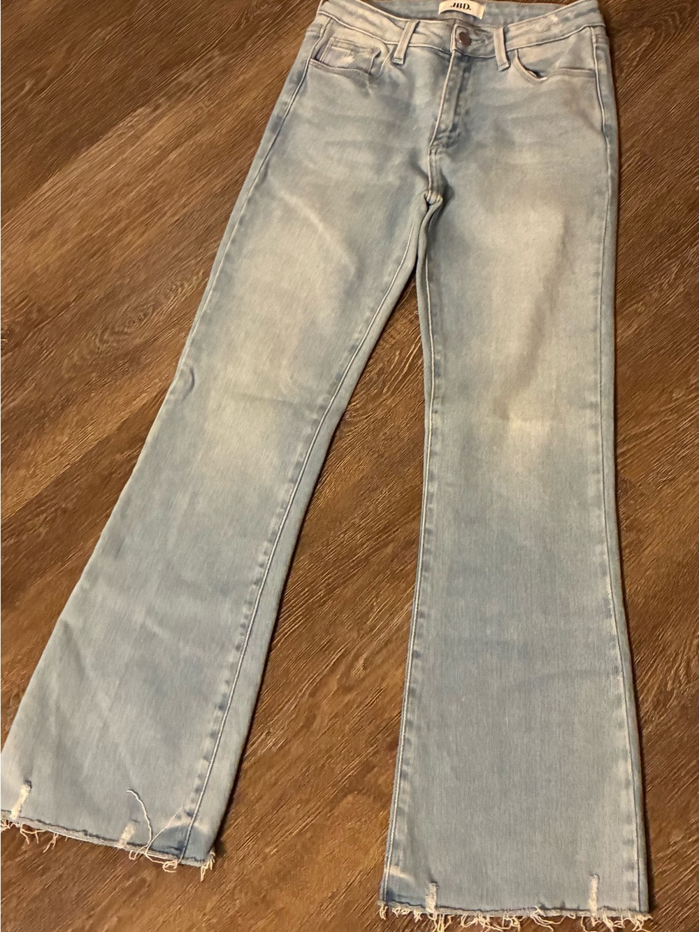 JBD Just Black Denim Jeans Size 27 Light Wash High Rise Flare Raw Hem